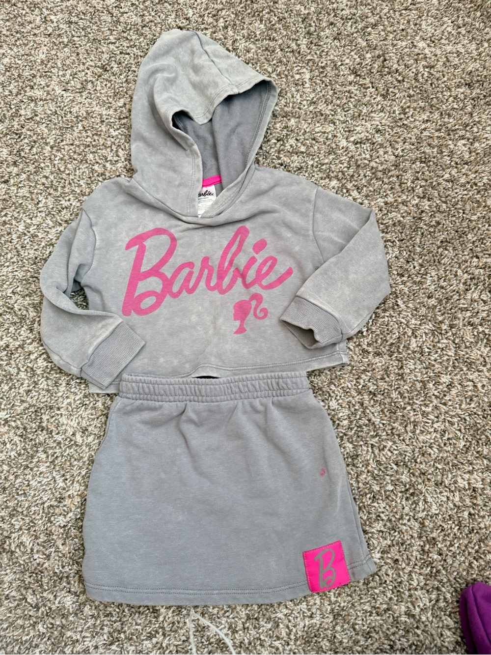 Mattel Barbie Gray Hoodie and Skirt Set with Pink Logo